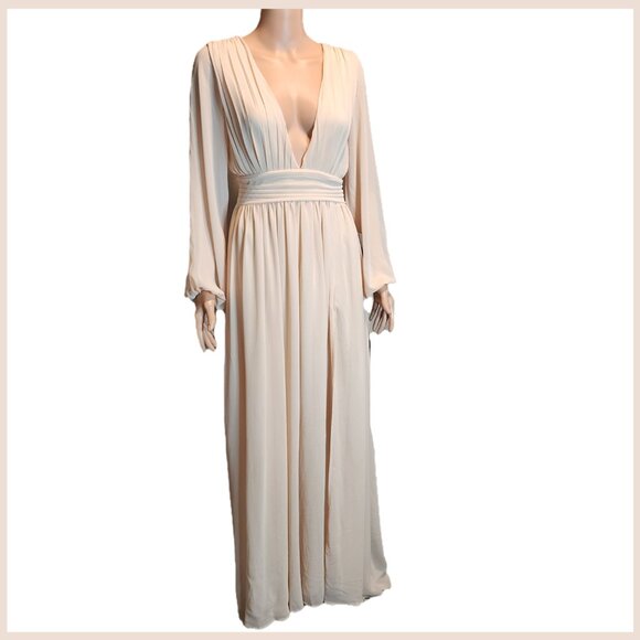 Love By Design Iris Plunge Neck Long Sleeve Maxi Dress NWT Blush Small - Picture 1 of 12